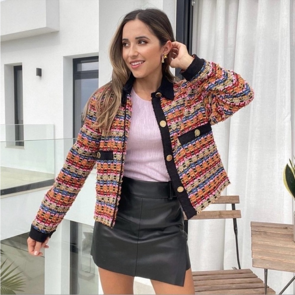 Zara Jacket Textured Cardigan Cropped Blazer Bloggers Favorite Multicolor Sz XS